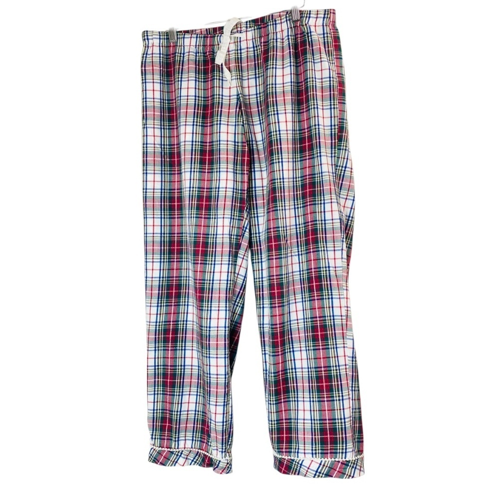 VICTORIA’S SECRET Plaid Pajama Silver Lurex Flannel 98% Cotton Pom Pom Trim L - Picture 6 of 13